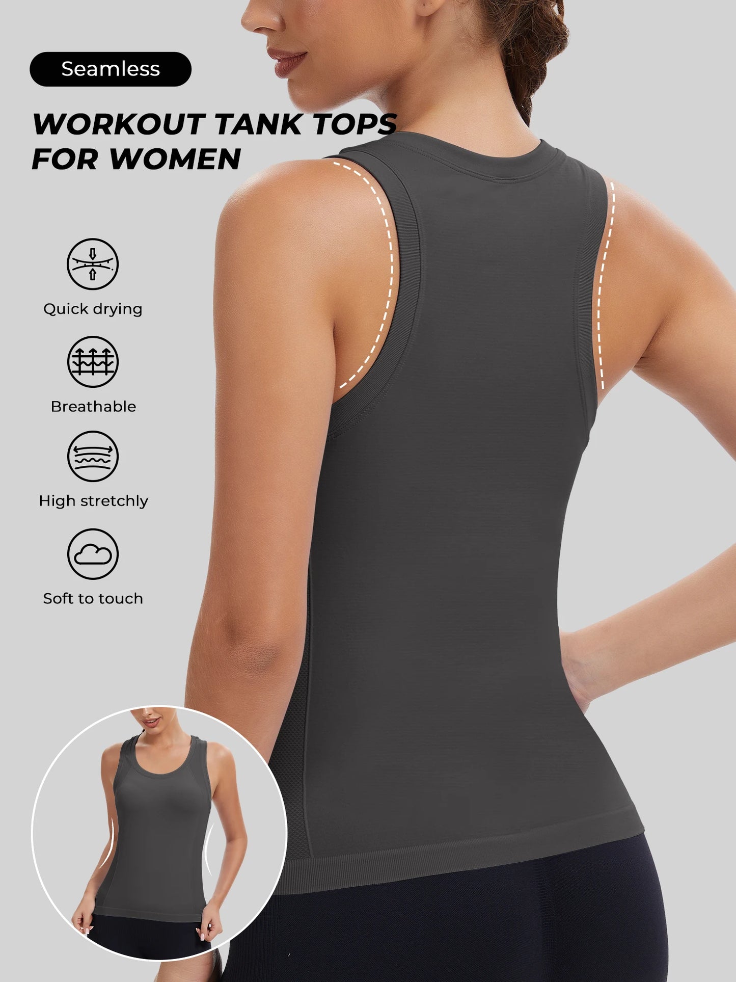 Workout Tank Tops for women Racerback Tank tops/Seamless Gym Tops Sleeveless Athletic Yoga Running Shirts
