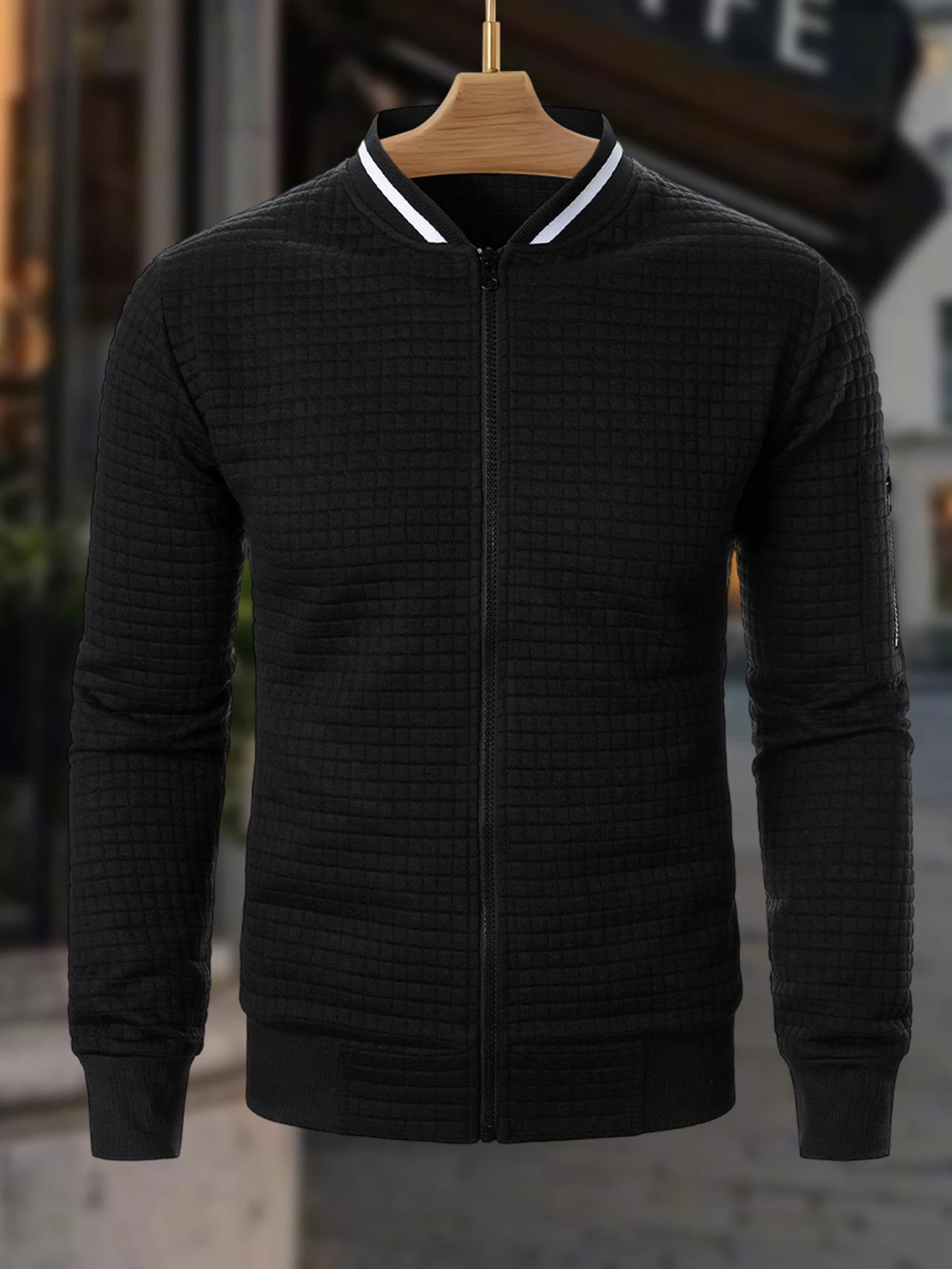 Men s Casual  Fit Zipper Up Lightweight Stand Collar Jacket/Spring Fall Coat with Contrast Color Detail