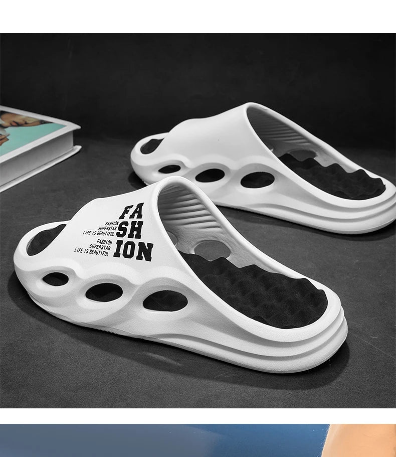 Men Fashion Massage Slippers Indoor/Outdoor Sandals Thick Sole Male Slides/Summer Non-Slip Men Shower Slippers