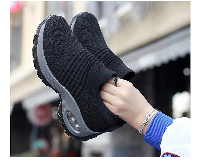 Women Running Training Sneakers Female Air Cushion/Causal Sport Shoes Slip On Walking Sock Shoes