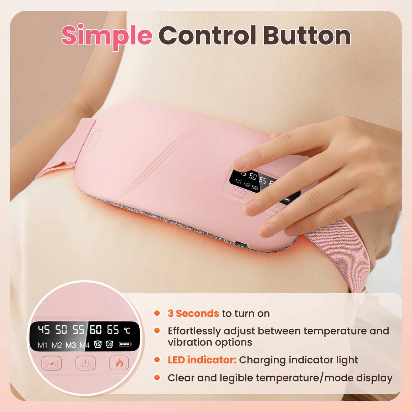 5 Modes Electric Heating Vibration Waist Massage Belt Smart Warm Palace/Women Menstrual Heating Pad for for Cramps Period Relief