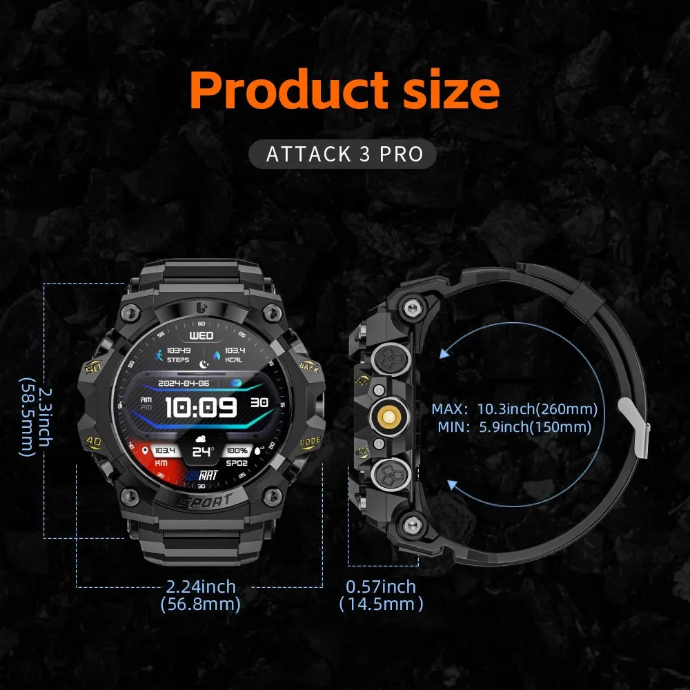 LOKMAT New Rugged Smart Watch Bluetooth Calls Wristband/Fitness Tracker Flashlight Message Push Heart Rate Monitor for Phone