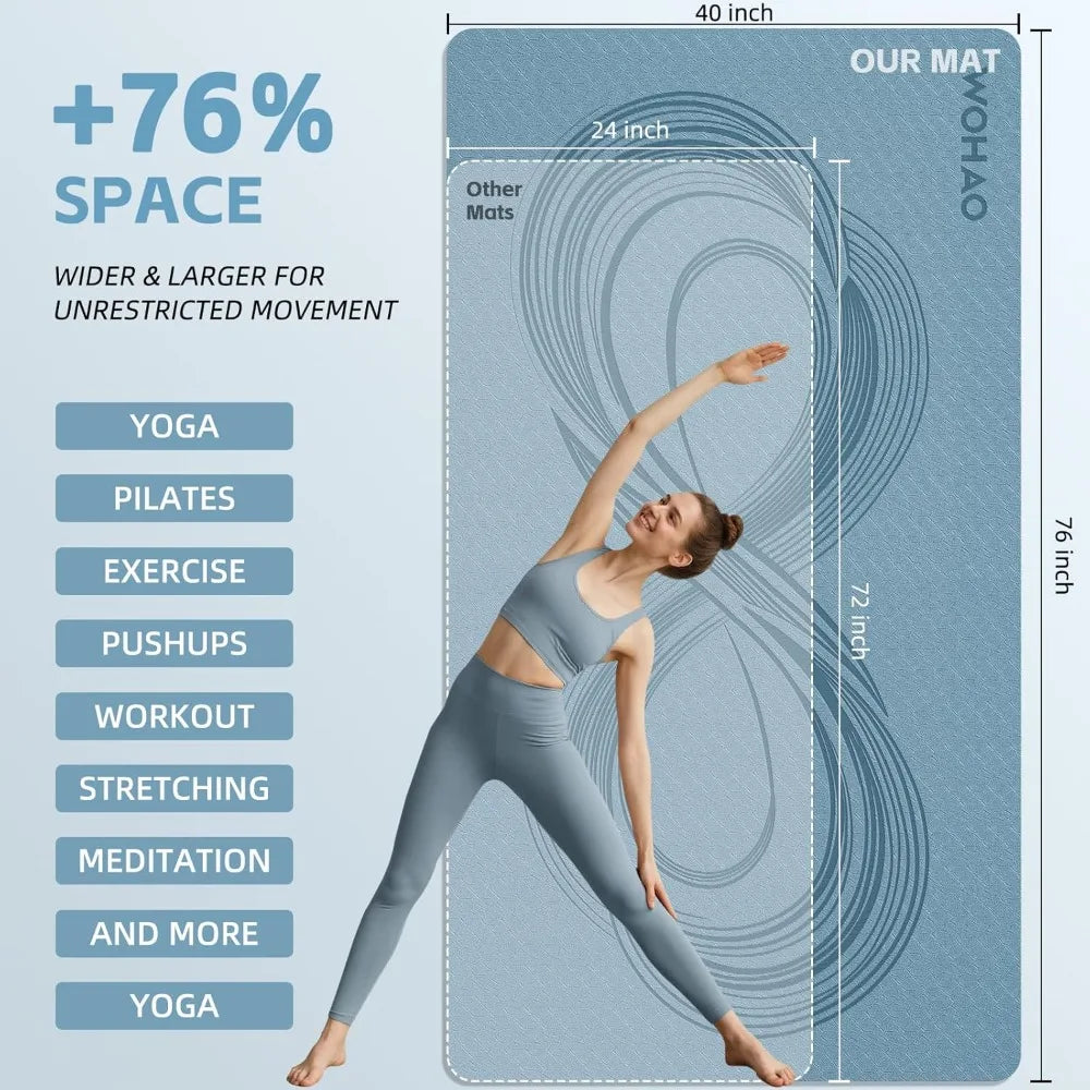 Large 76"x40"x0.4" Yoga Mat Extra Width & Thick Non-Slip Exercise Mat/Versatile for Stretching Yoga Studio