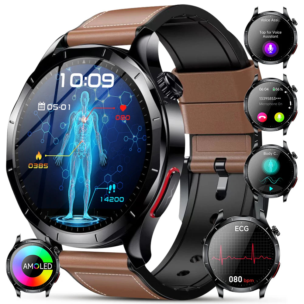 Marsyu 2026 Smart Watch ECG+PPG Uric Acid Blood Pressure Body Analysis/HD Call LED Flashlight Smart Watch Women Men