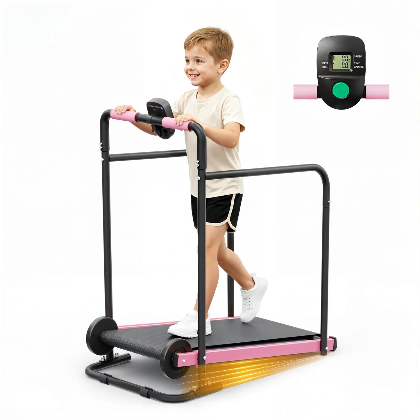 AKLUER Kids Walking Pad Treadmill Non-Electric Indoor Exercise Equipment for Boys & Girls Self-Propelled Fitness Toy with Front Padded Railing