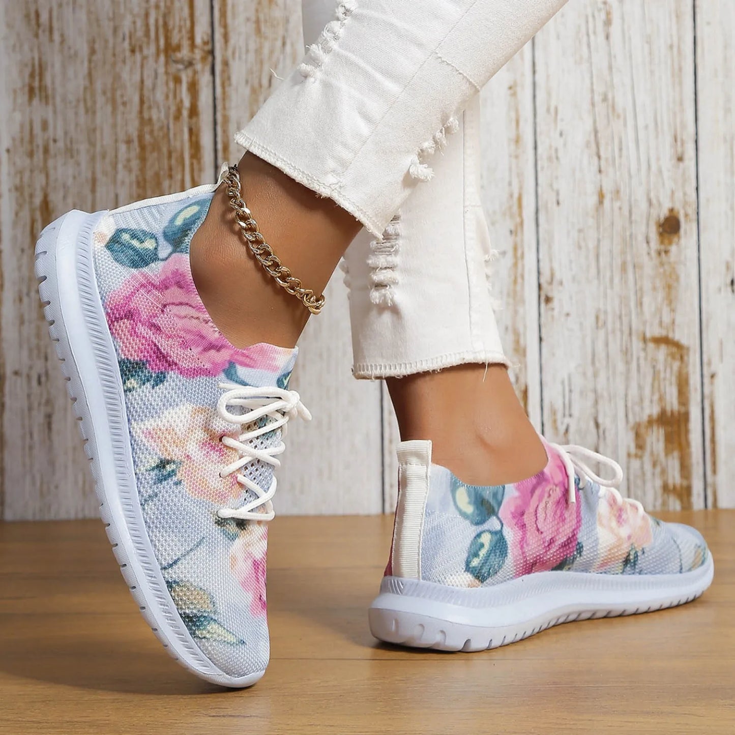 Women's Fashion Non Slip Sneakers Women Floral Print Slip On/Casual Shoes Breathable Large Size Walking Flat Sneaker