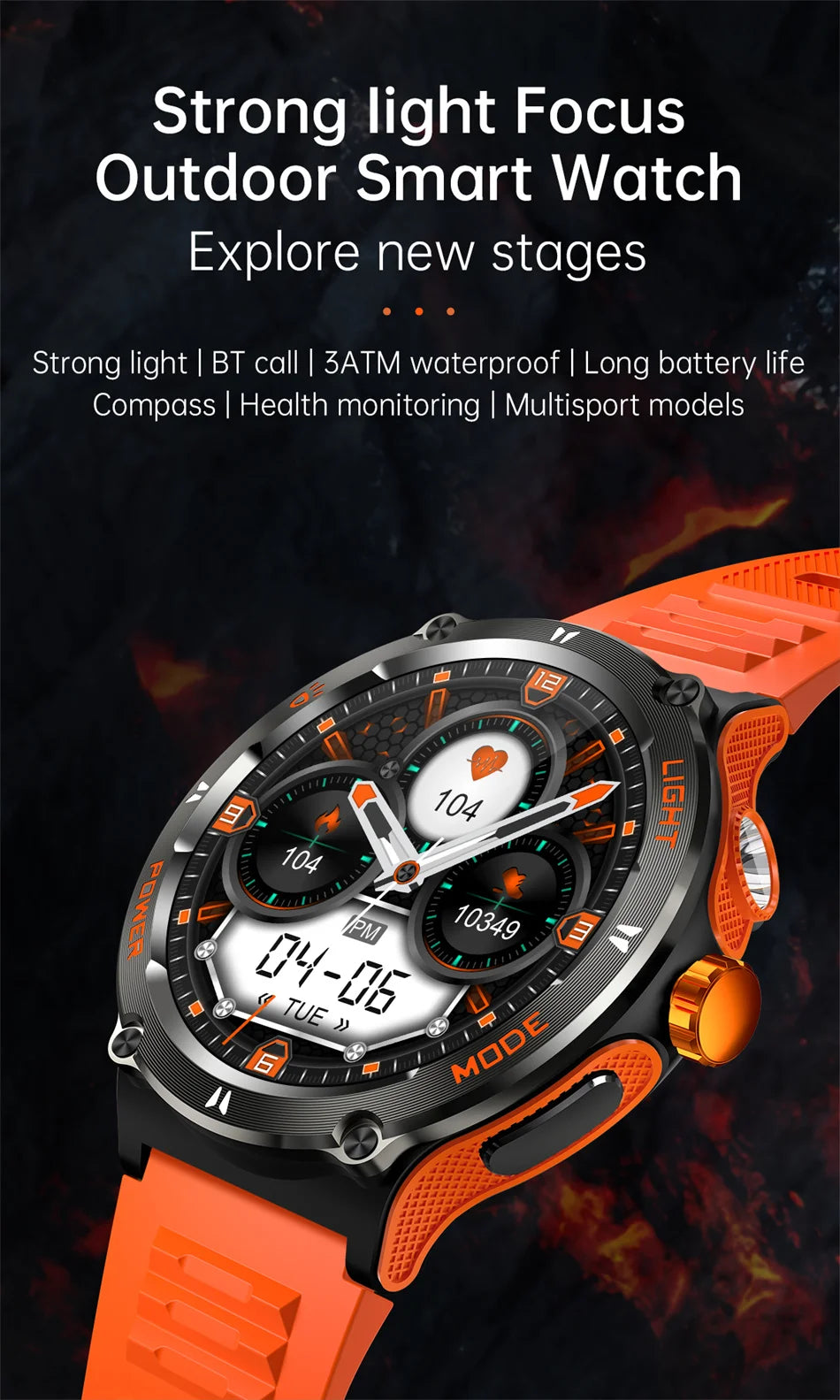 HUAWEI Xiaomi Outdoor Sport Smart Watch GPS Fitness Compass/LED Flashlight 3ATM Waterproof BT5.3 Call Smartwatch