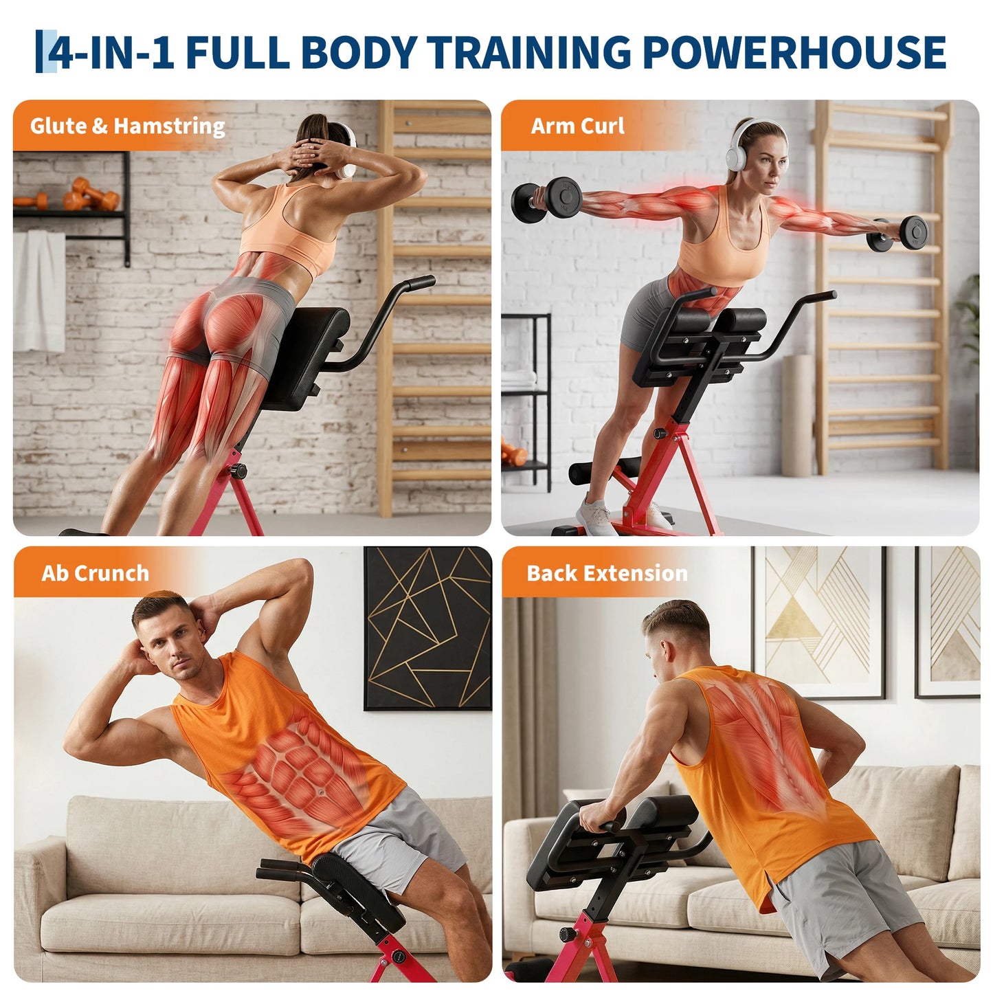 Multifunctional Hyperextension Roman Chair, Heavy Duty Fitness Workout Bench/for Glute Core Lower Back Training, 330 Lbs Weight Capacity
