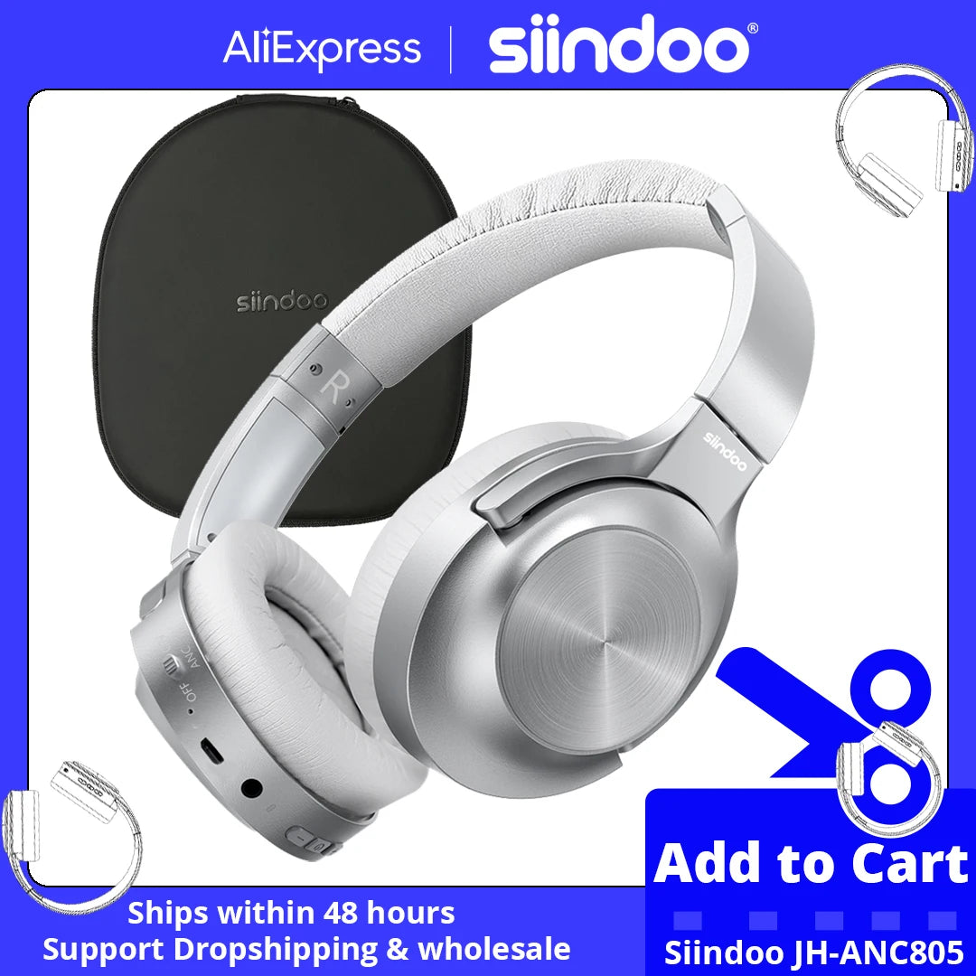 Siindoo JH-ANC805B Active Noise Cancelling Wireless Headphones/Over Ear with Mic BT 5.3 HiFi Stereo Headset Deep Bass