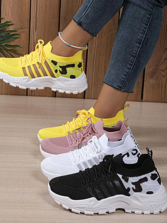 Trendy Leopard Print Athletic Shoes for Women/Breathable Mesh Fashion Sneakers