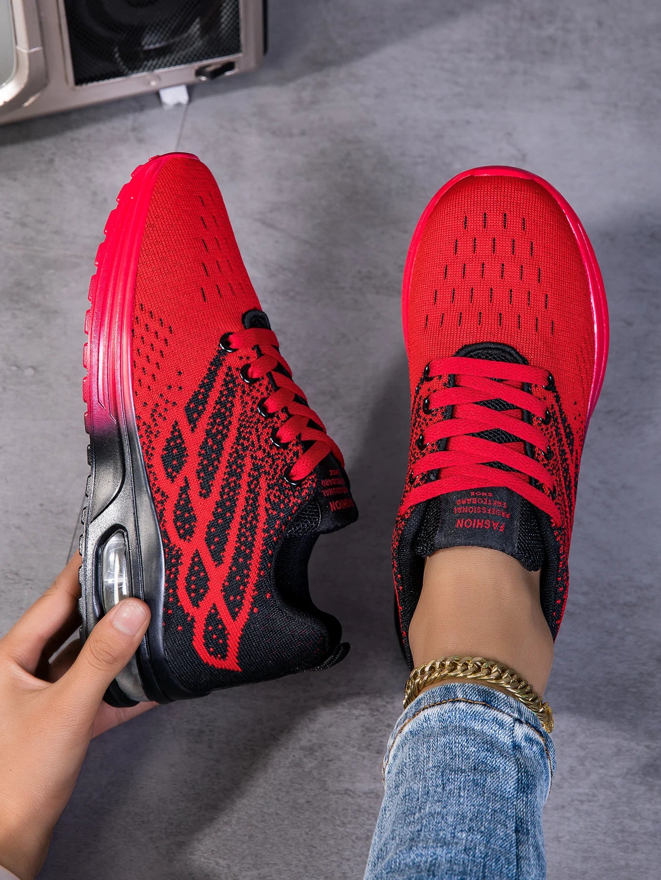 Women Air Cushion Running Sneakers Breathable Knit Mesh Shock Absorbing/Non Slip Lightweight Lace Up Sports Shoes Outdoor Walking Shoes