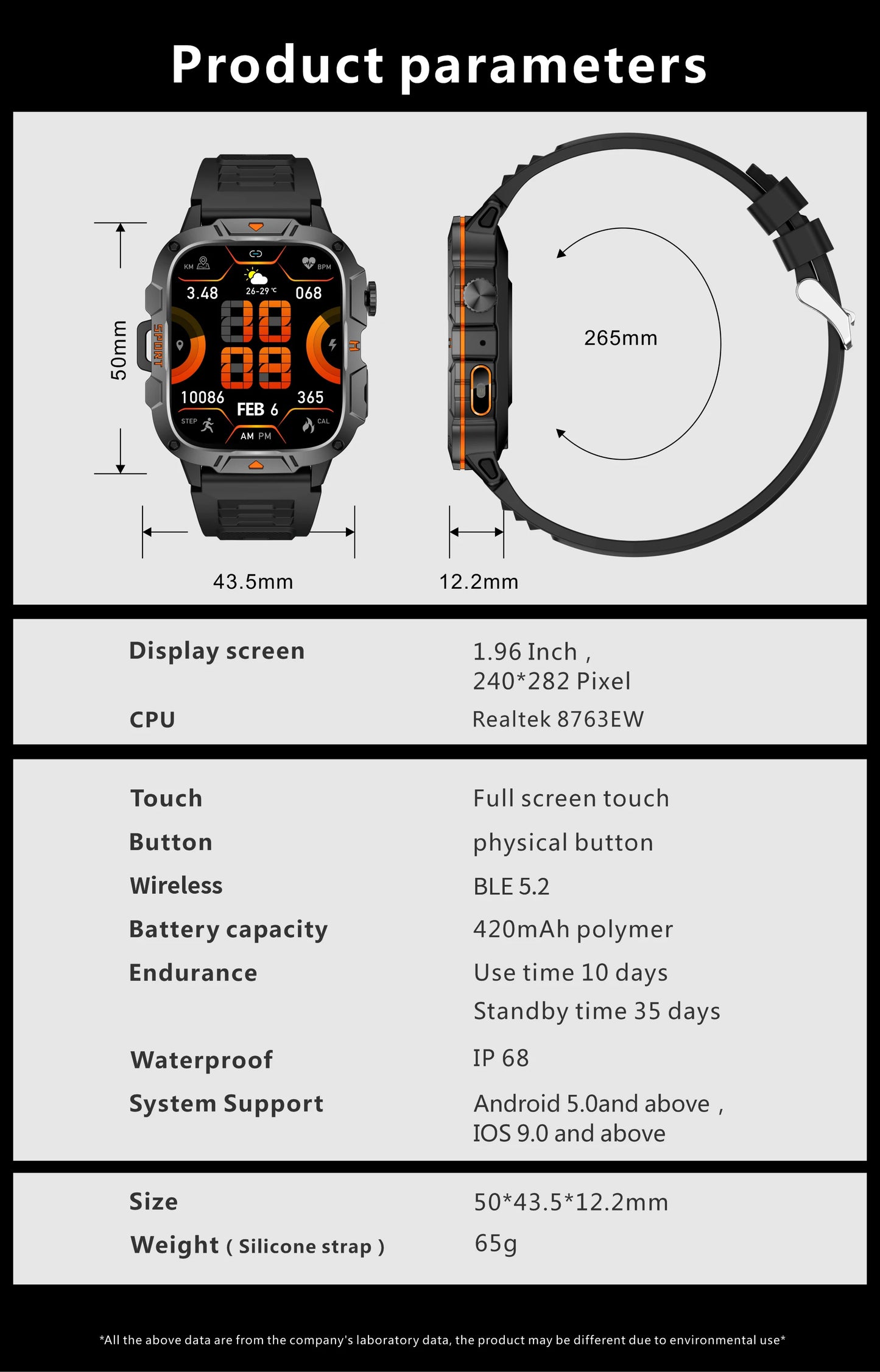 For Xiaomi Outdoor Sports Smart Watch GPS tracker 5ATM Flashlight/1.96" HD Display Screen Bluetooth call Men Fitness Watches