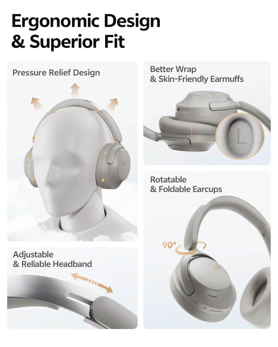 QCY H3S Over Ear Headphone Hi-Res LDAC Spatial Sound Headset/H3S -56dB Adaptive ANC Wireless Earphone Bluetooth 6.0 102Hrs