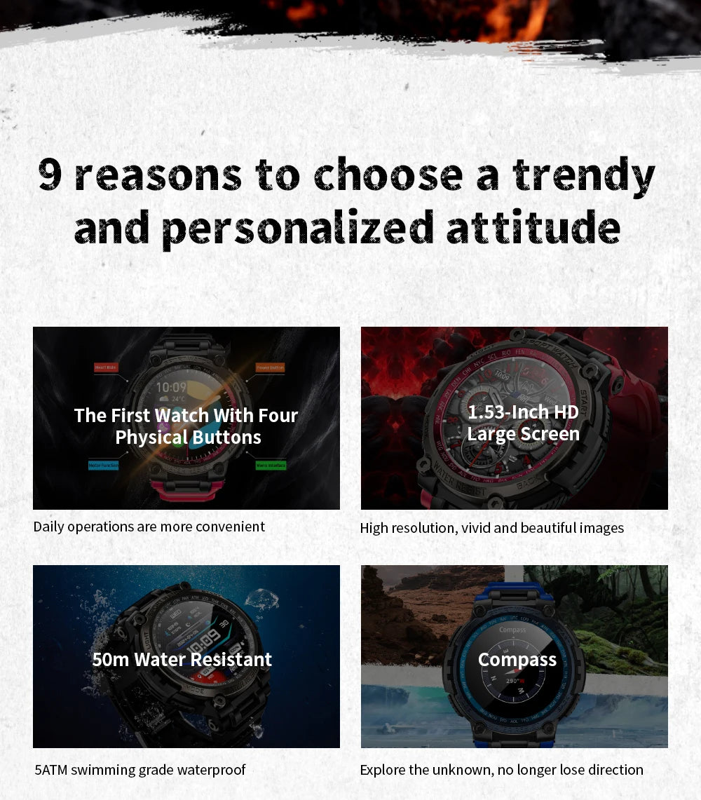 LOKMAT New ATTACK MAX Sport Rugged Smart Watch BT Calls Waterproof/Military Smartwatches Heart Rate Monitor Fitness Tracker