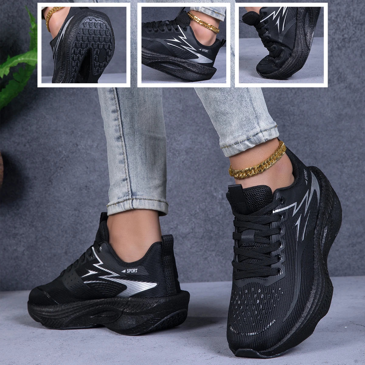 Women Color Block Platform Running Sneakers Breathable Flying Weave Mesh/Lightweight Cushioned Non Slip Lace Up Gym Jogging Shoes