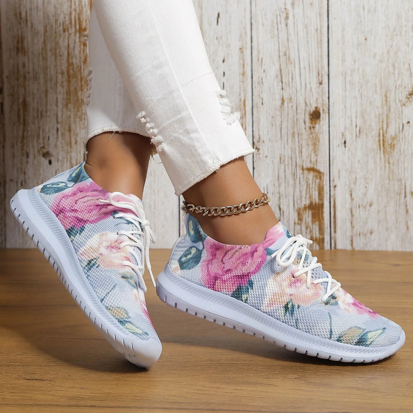 Women's Fashion Non Slip Sneakers Women Floral Print Slip On/Casual Shoes Breathable Large Size Walking Flat Sneaker