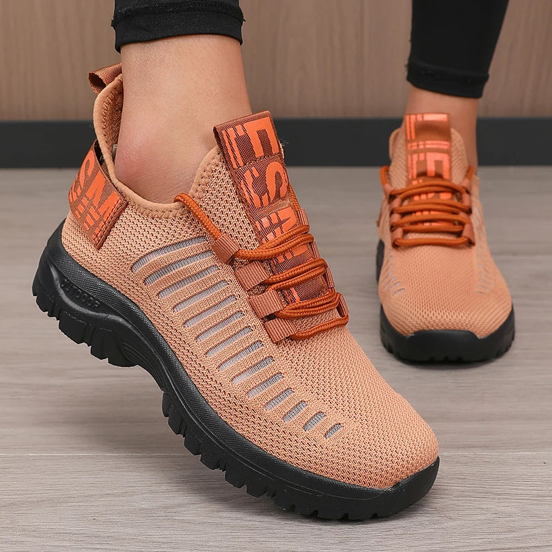 Women's Fashion Mesh Shoes New Trendy Design Breathable/Cool Comfortable Anti Slip Sole Outdoor Walking Flat Lace Up Shoes