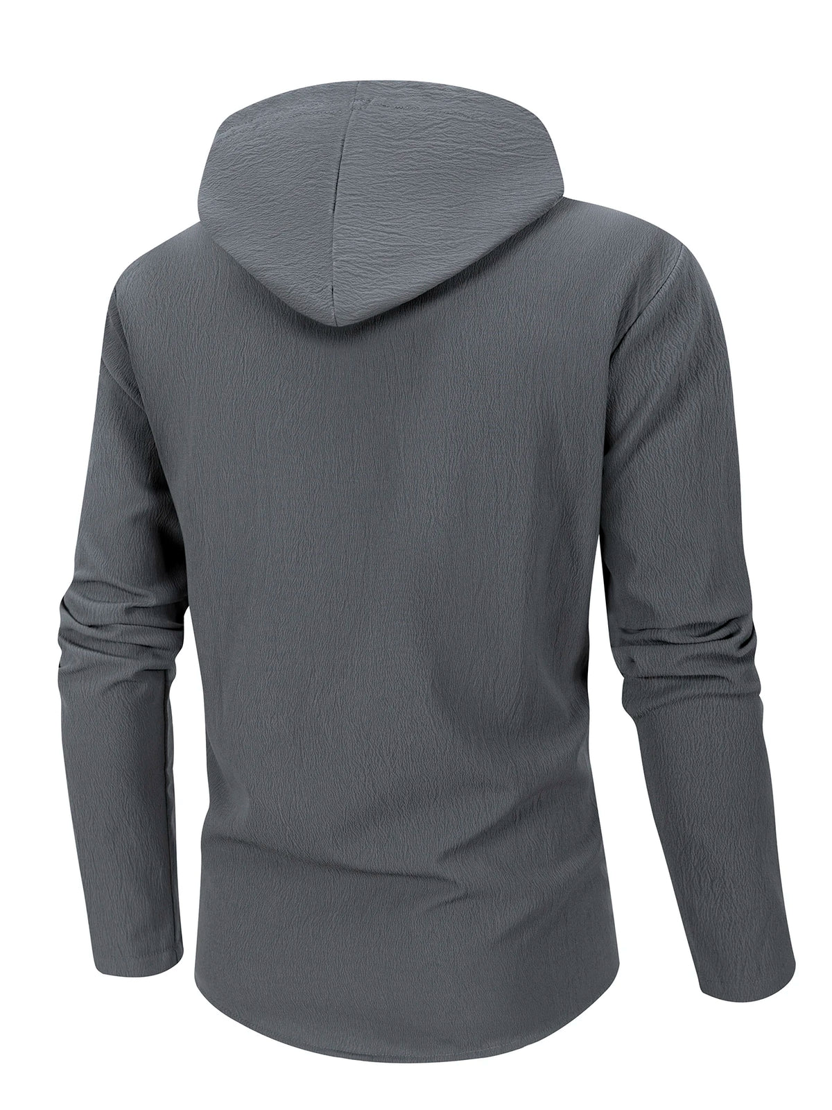 Men Hooded Button Down Shirt With Wrinkle Textured Long Sleeve Hoodie/Jacket Drawstring Hood Casual Loose Open Front Shacket