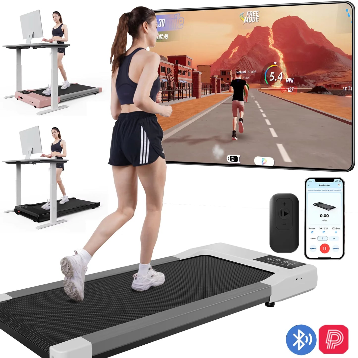 Treadmills 39.37inch Running Belt 2in1 Under Desk for Home Office Treadmill/Walking pad 2.5HP Remote Control 5MPH Exercise Machine