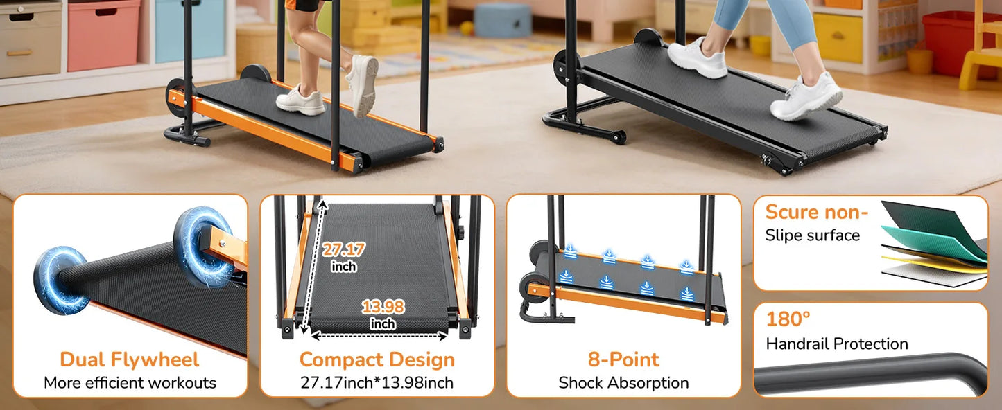 AKLUER Kids Walking Pad Treadmill Non-Electric Indoor Exercise Equipment for Boys & Girls Self-Propelled Fitness Toy with Front Padded Railing