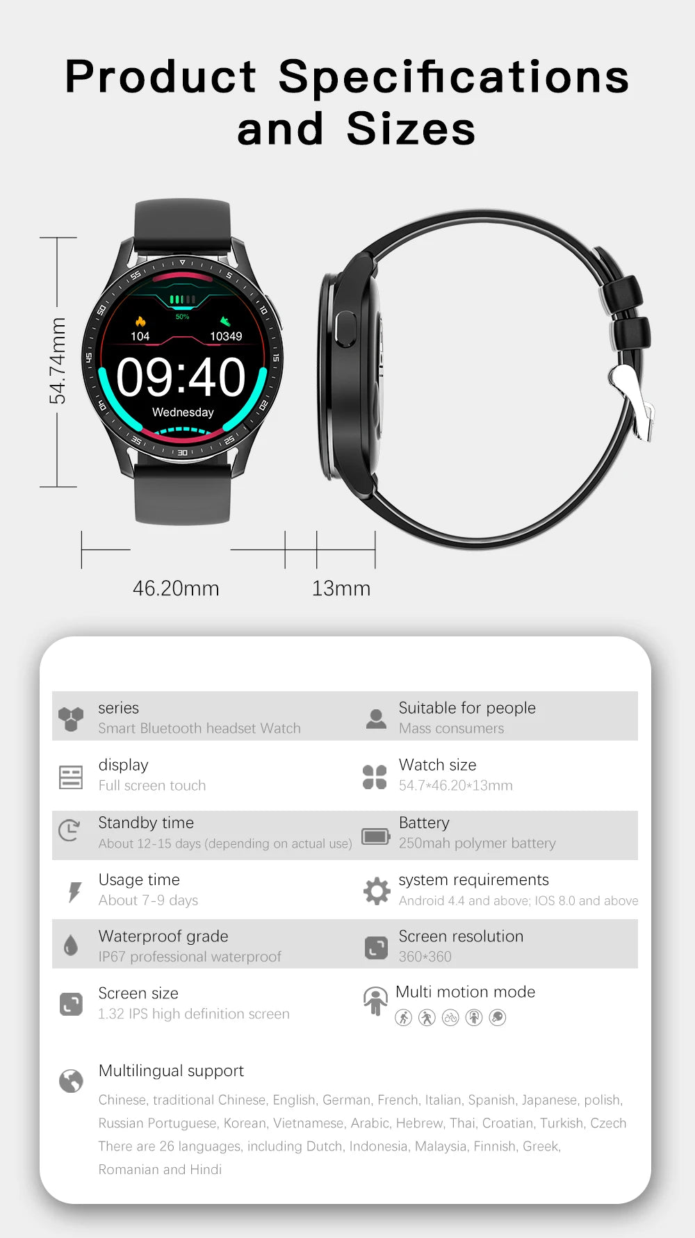 GEJIAN X10 Headset Smart Watch TWS Two In One Wireless Bluetooth/Dual Headset Call Health Blood Pressure Sport Music Smartwatch