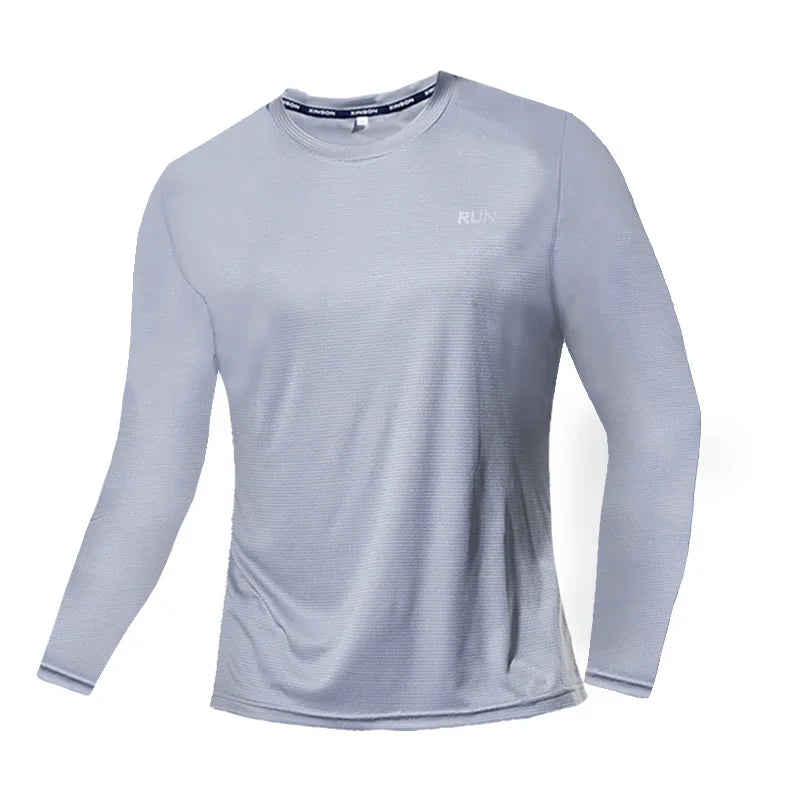Summer Ice Silk Long Sleeve T-Shirt Men New Quick Dry/Breathable Material Outdoor Sun Protection Running Outer Wear