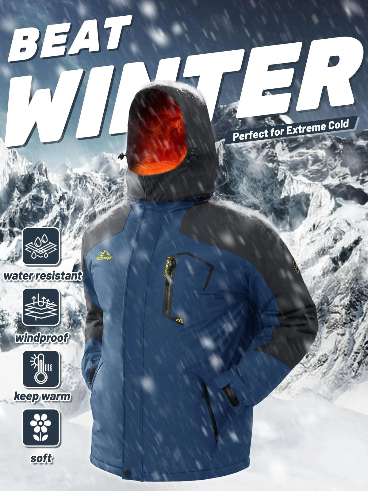 Men's Water-Resistant Ski Jacket Winter Fleece Lined/Snow Coat Warm Windproof Outdoor Jacket