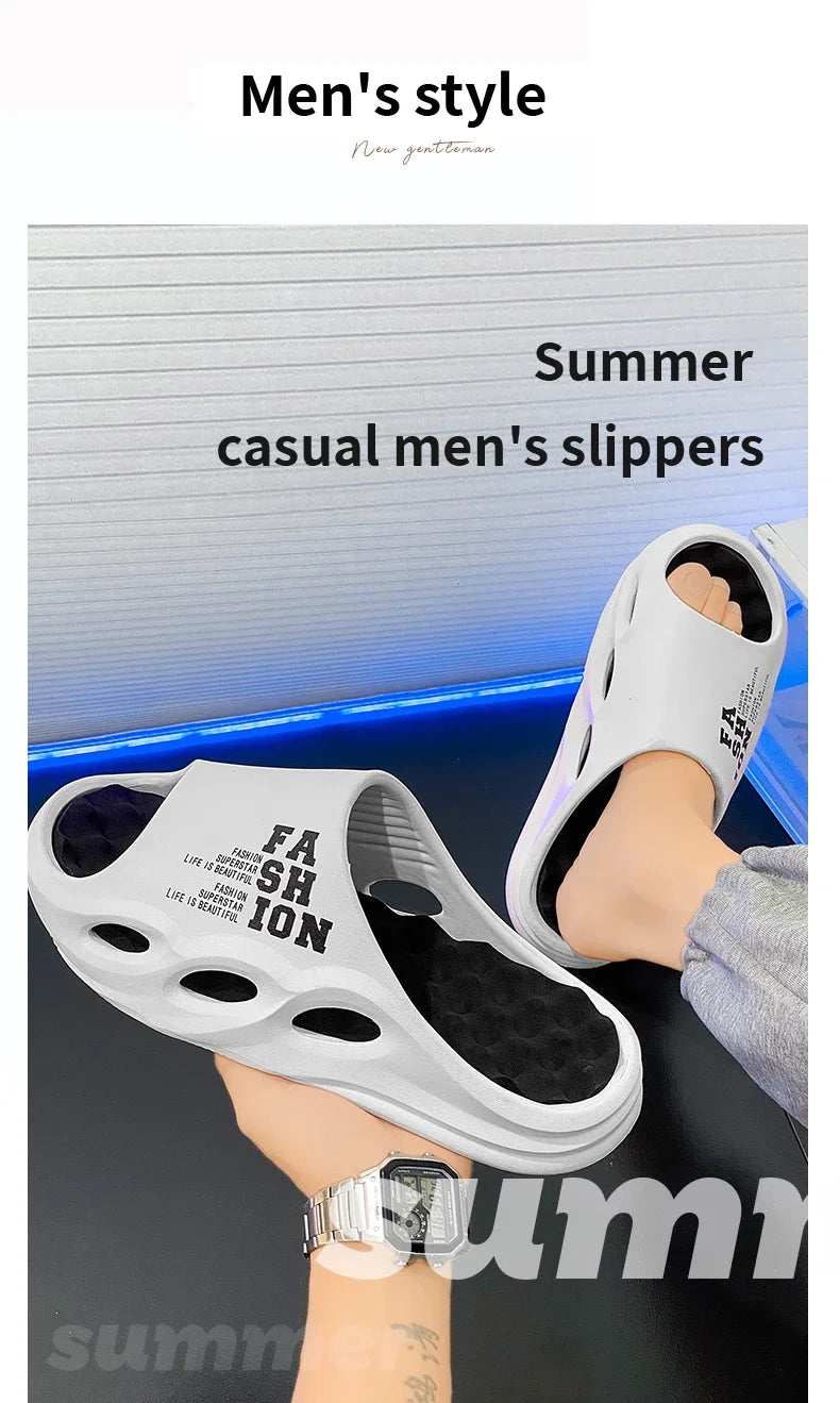 Men Fashion Massage Slippers Indoor/Outdoor Sandals Thick Sole Male Slides/Summer Non-Slip Men Shower Slippers