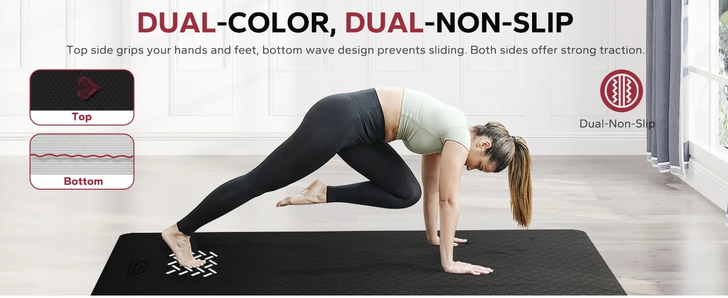 HAPBEAR Large Yoga Mat Extra Wide 72"x36" 6mm TPE Double Sided/Non Slip Exercise Mat Non-Slip Textured Surface Durable Cushion