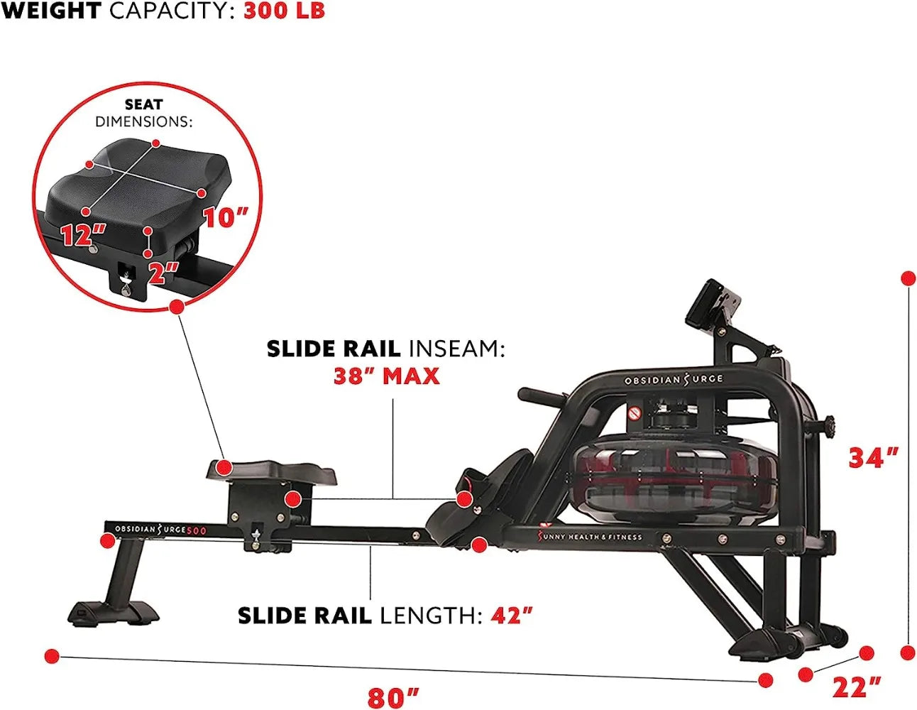 Water Rowing Machine, Indoor Exercise Plus Optional Connected/Fitness with Wooden Smart Foldable