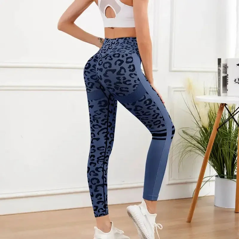 Yoga 9 Minute Pants High Waist Belly Stretch Tights/Leopard Print Seamless Quick Drying Fitness Pants