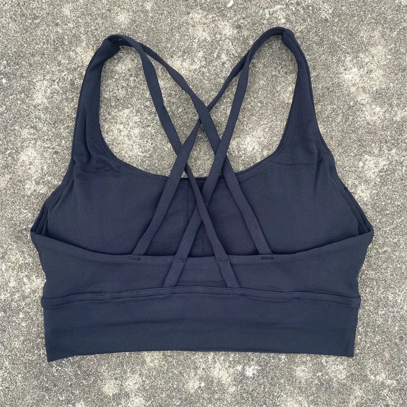 Cross Straps Sports Bra Women Gym Sports Top High Support/Fitness Bralette Yoga Vest Push Up Running Underwear With Chest Pad