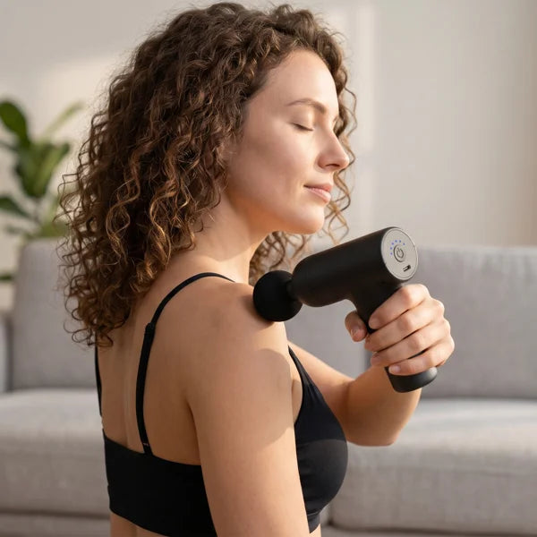 Mini Massage Gun Deep Tissue Percussion Muscle Massager 6 Adjustable Speeds/5 Interchangeable Massage Heads, Rechargeable Portable
