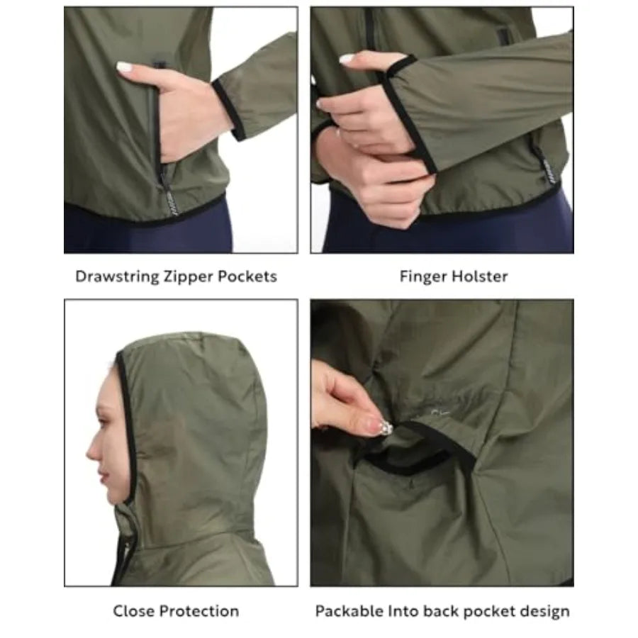 Windbreaker Jacket Women Lightweight Rain Jacket/Packable Reflective Hooded For Cycling Hiking Outdoor Sports