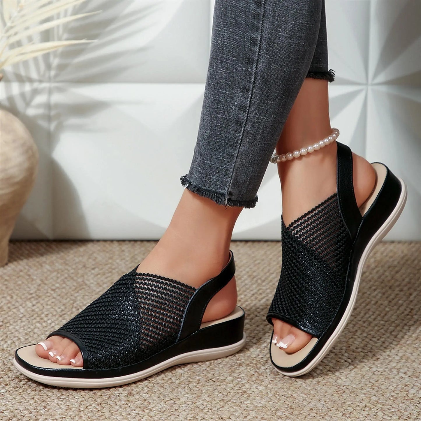 Women's Breathable Mesh Wedge Sandals/Open Toe Slingback Walking Sandals