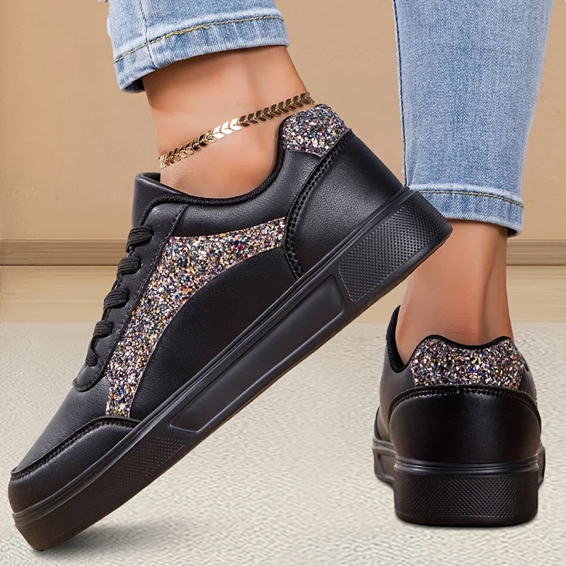Women's Low-top Casual Sneakers, Sequin Trendy Lightweight Flat Shoes/Breathable Upper Comfortable Fashionable