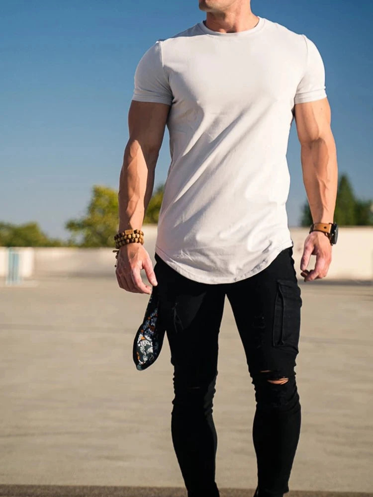 Muscle Fitness T-shirt Summer Men's Athleisure Workout short sleeve/T-shirt High Quality cotton Men T-shirt Gym Sport Shirt Tops