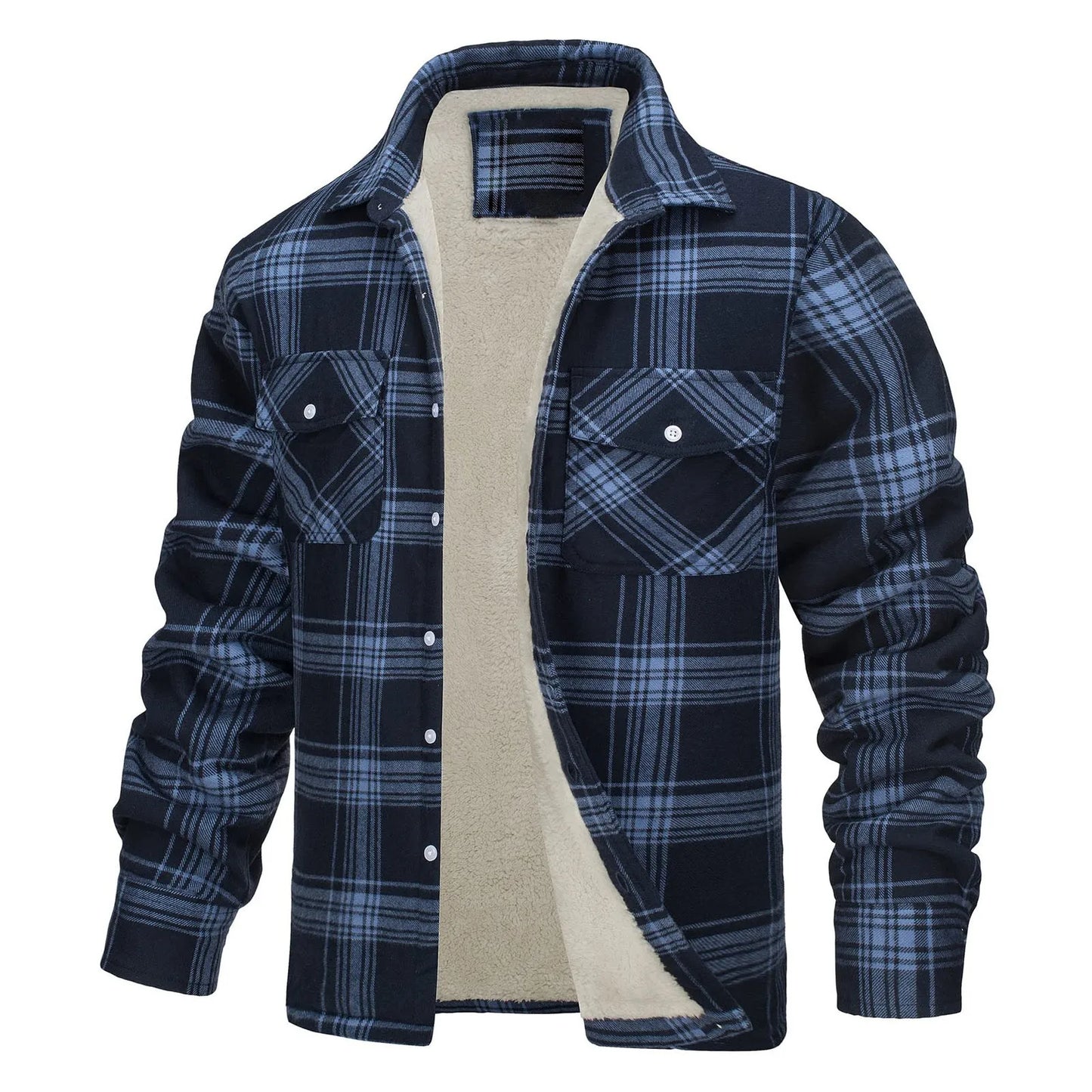 Men Fall Winter Jacket Plaid Print Soft Plush Long Sleeve/Single-Breasted Loose Thickened Casual Mid Length Men Coat