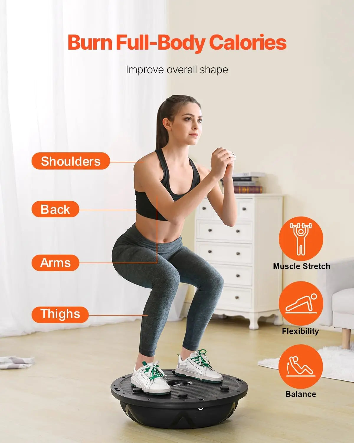 Half Exercise Balance Ball, 23/26 Inch Stability Trainer/with Resistance Bands and Pump for Home Gym Full Body Workout