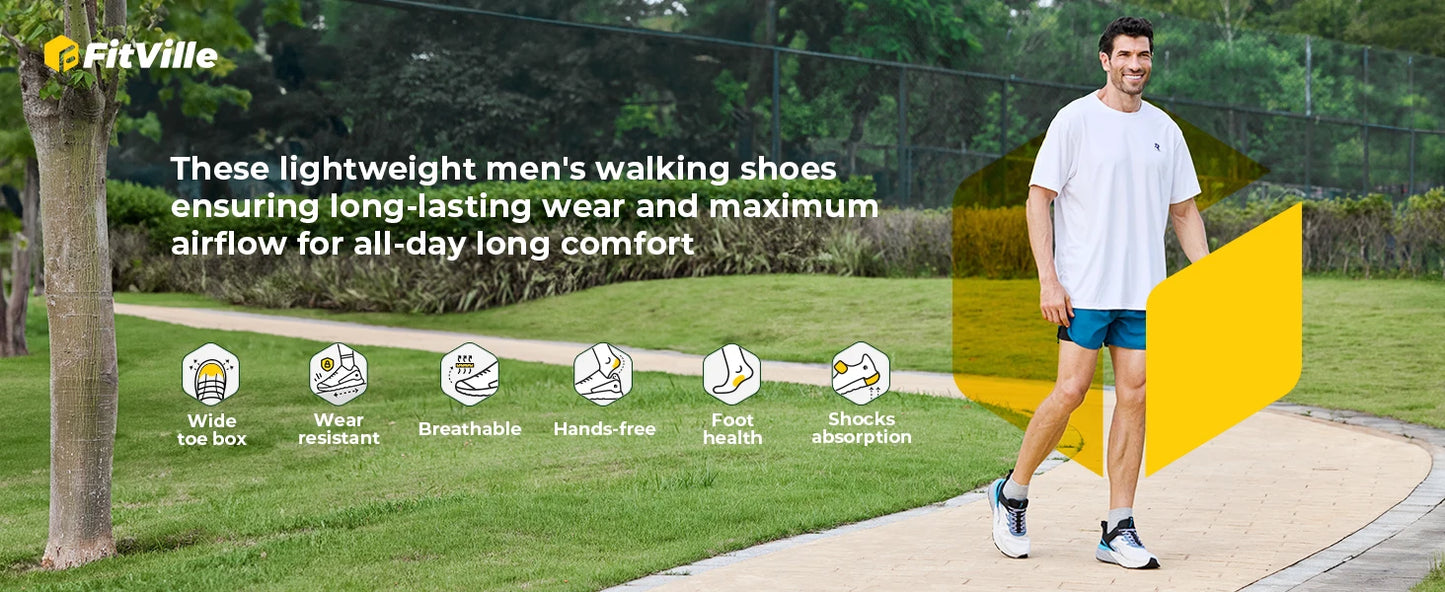 FitVille Comfortable Extra Wide Walking Shoes for Men/Lightweight Men[s Walking Shoes Wide Width Non Slip Cushioned