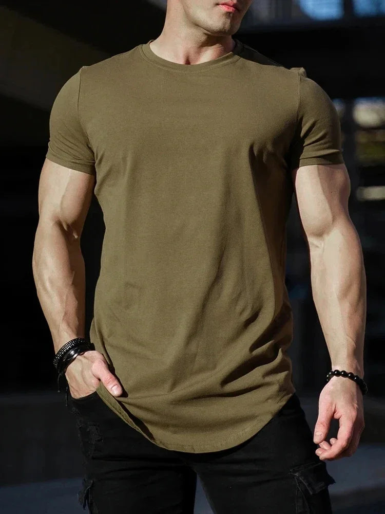 Muscle Fitness T-shirt Summer Men's Athleisure Workout short sleeve/T-shirt High Quality cotton Men T-shirt Gym Sport Shirt Tops