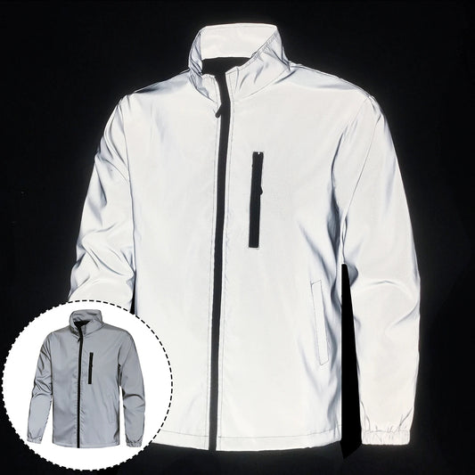 Spring New Men's Reflective Jacket Outdoor Night Running/Cycling Windproof Safety Bright Fashion Stand Collar Casual Coats