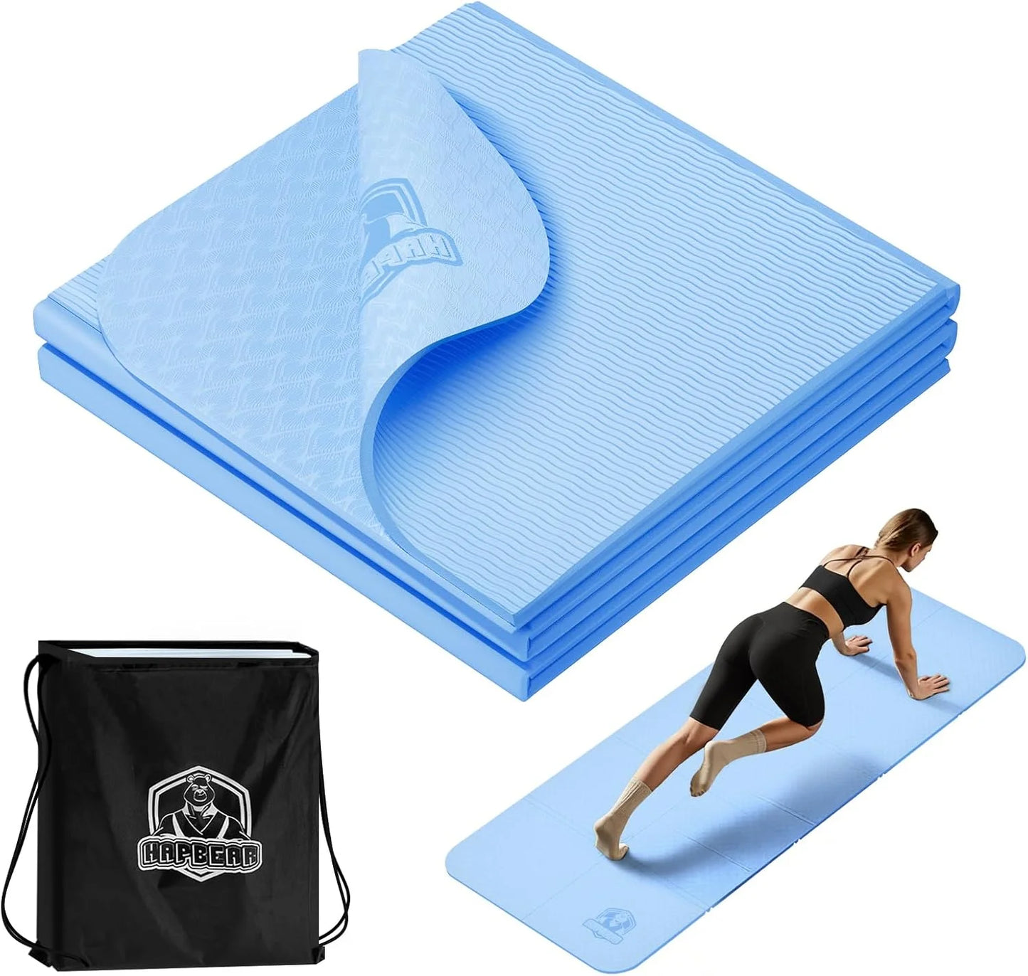 HAPBEAR Foldable Yoga Mat - 72"x24"x0.24" (6mm), Non-Slip/TPE Exercise Mat for Home Workout Yoga Pilates Stretching