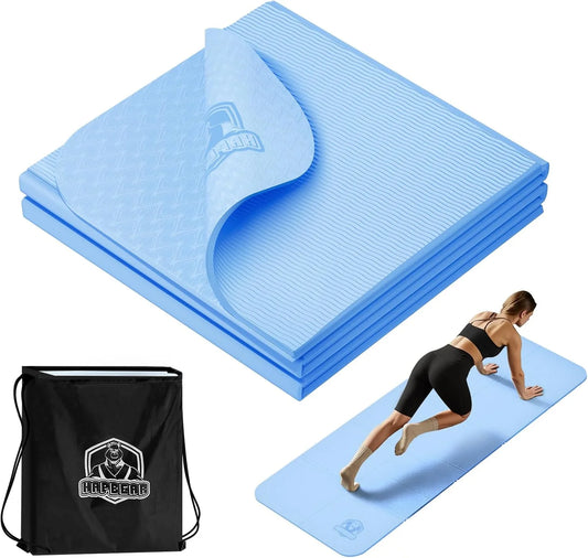 HAPBEAR Foldable Yoga Mat - 72"x24"x0.24" (6mm), Non-Slip/TPE Exercise Mat for Home Workout Yoga Pilates Stretching