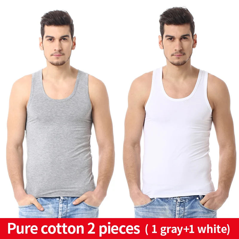 Men's solid color basic cotton narrow shoulder vest fashion/casual men's T-shirt sports fitness Joker round neck youth vest