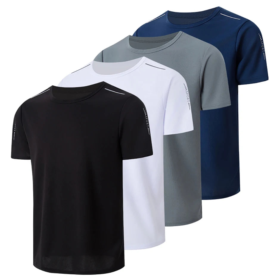 4/1 Pcs Men's Summer Multicolor Quick-drying Sports Short Sleeve/Loose Breathable Fitness Running Badminton T Reflective Strip