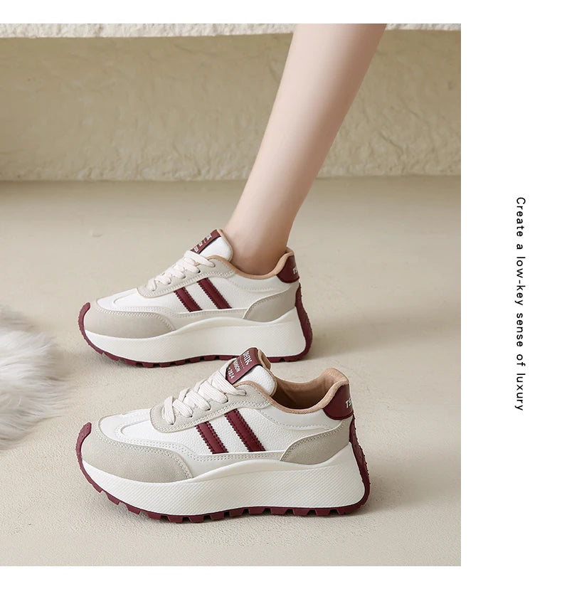 New Summer Autumn Women's Shoes With Thick Sole Casual Board Shoes/Spliced Sports Leather Surface Shoes For Students
