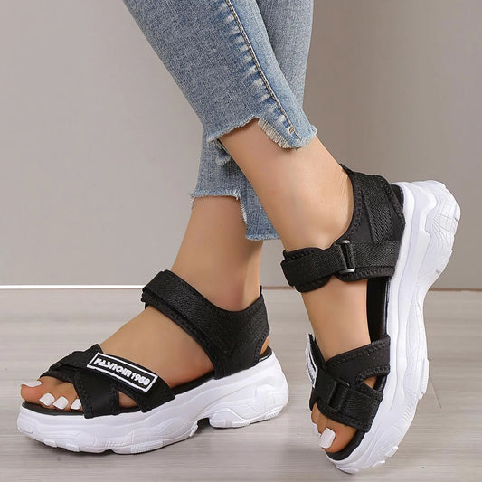 Women Sporty Sandals Polyester Ankle Strap Striped Pattern Shoes/Hook And Loop Fastener Sport Sandals Woman Sneakers