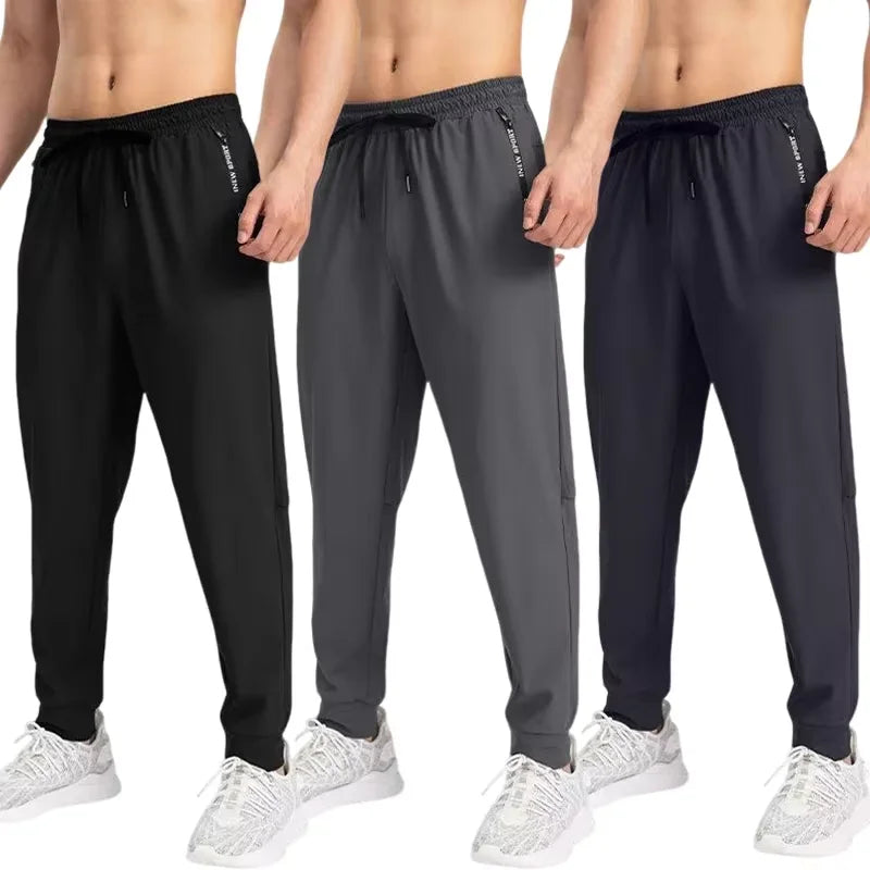 Ice silk pants men's quick drying elastic trend/casual pants ultra-thin ice sports pants