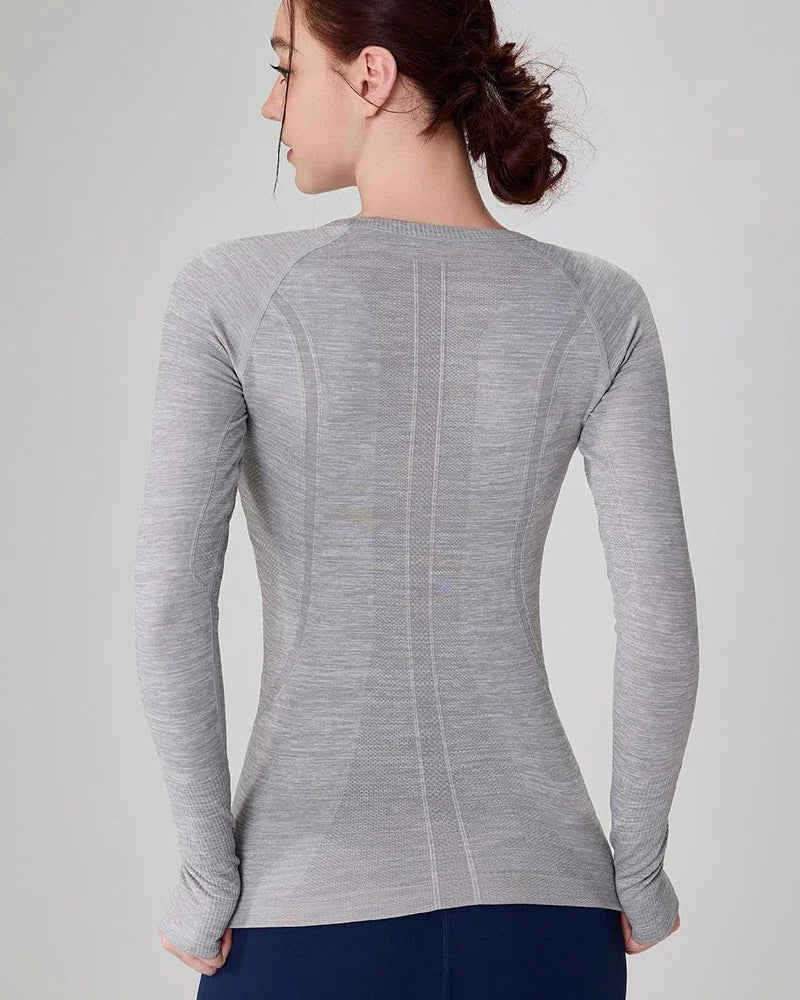 Yoga Clothes for Women, Sports Tops Round Neck Seamless Slim/Running Shirt Fitness Workout Long Sleeves Gym T shirt